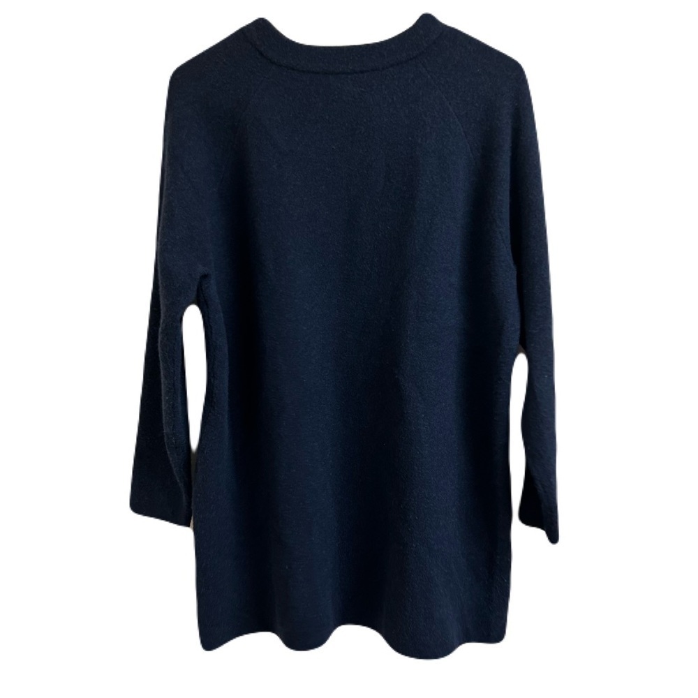 Chico’s Womens Size 1/Med Navy Blue Wool Blend Sweater Zip Foldover Neck - Picture 2 of 8